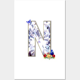 Name Initial Letter N and Blue Fairy Wren Posters and Art